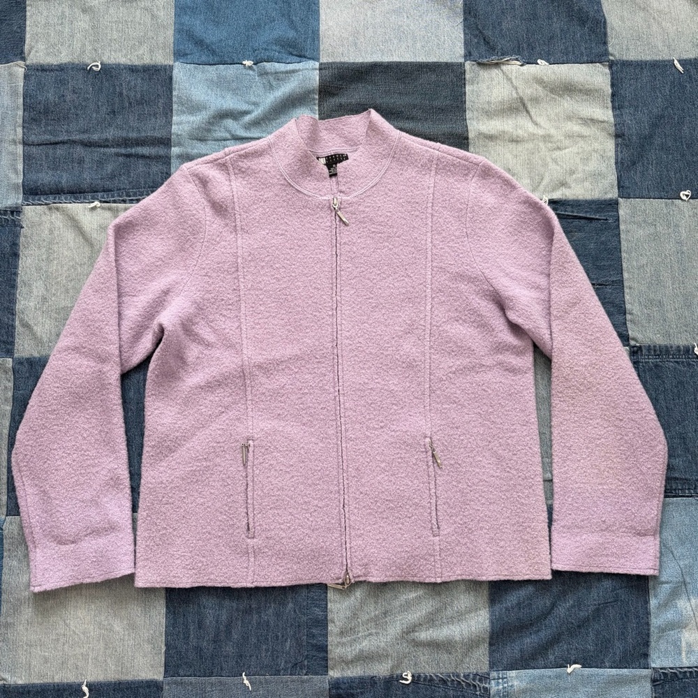 100% wool carol little lavender zip up jacket double zip size XL